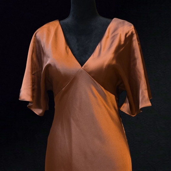 Reverly Maya Copper Satin Dress Size 4 - Picture 3 of 10